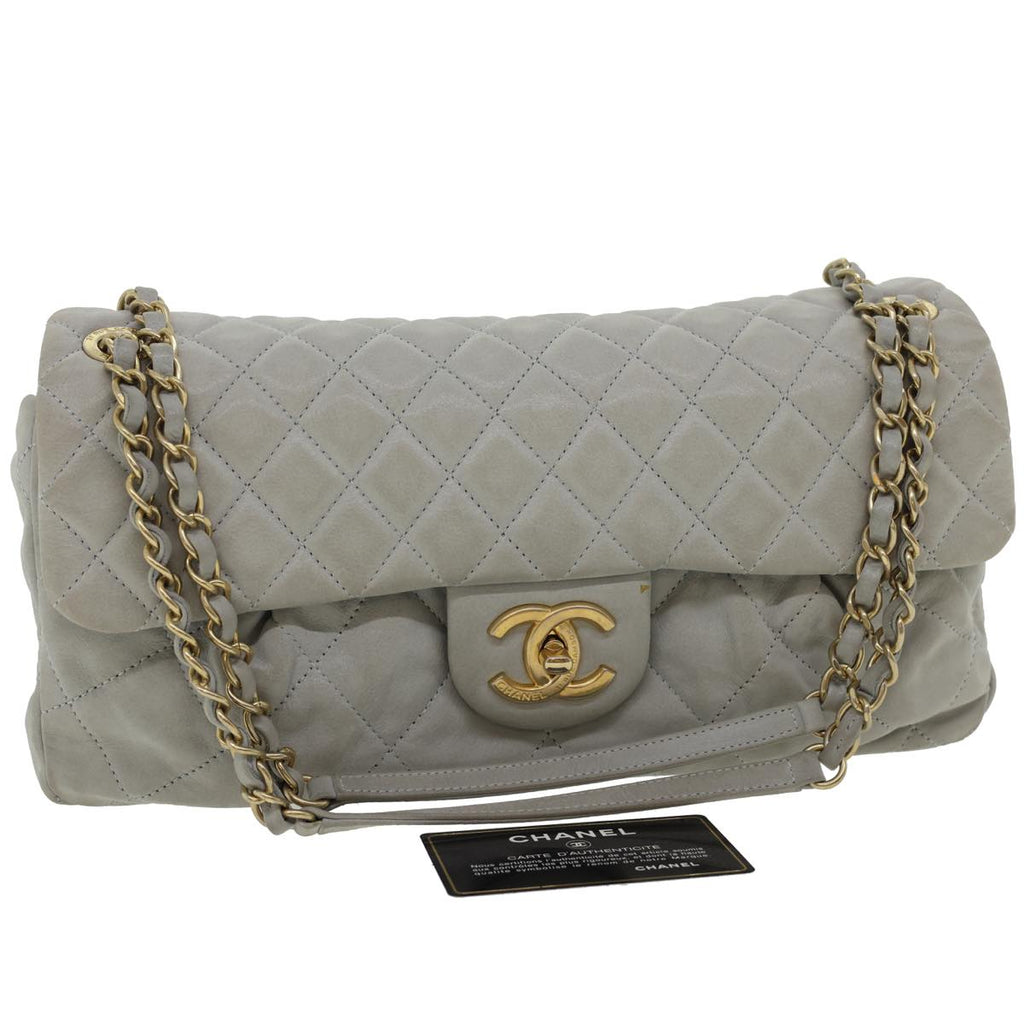 CHANEL Lamb Skin Matelasse Double Chain Shoulder Bag Gray CC am1097gA