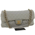 CHANEL Lamb Skin Matelasse Double Chain Shoulder Bag Gray CC am1097gA