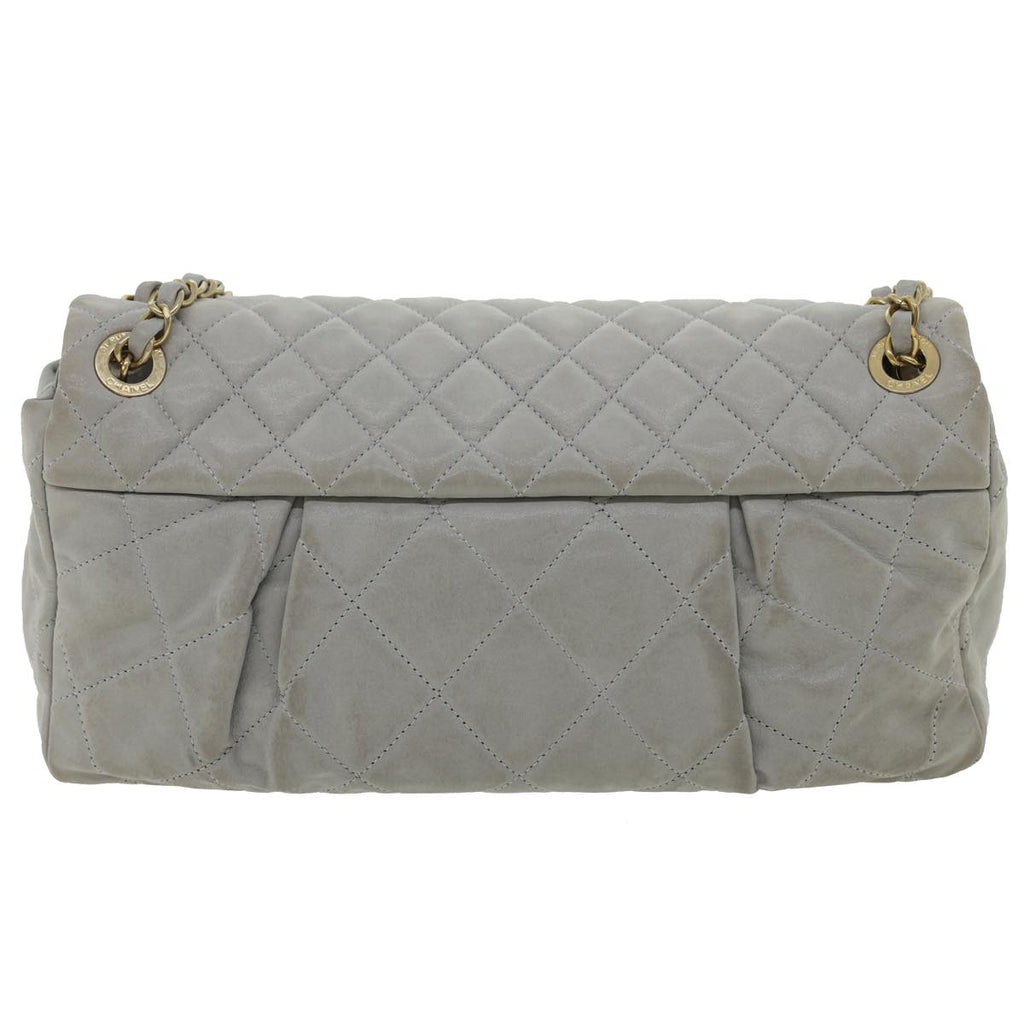 CHANEL Lamb Skin Matelasse Double Chain Shoulder Bag Gray CC am1097gA