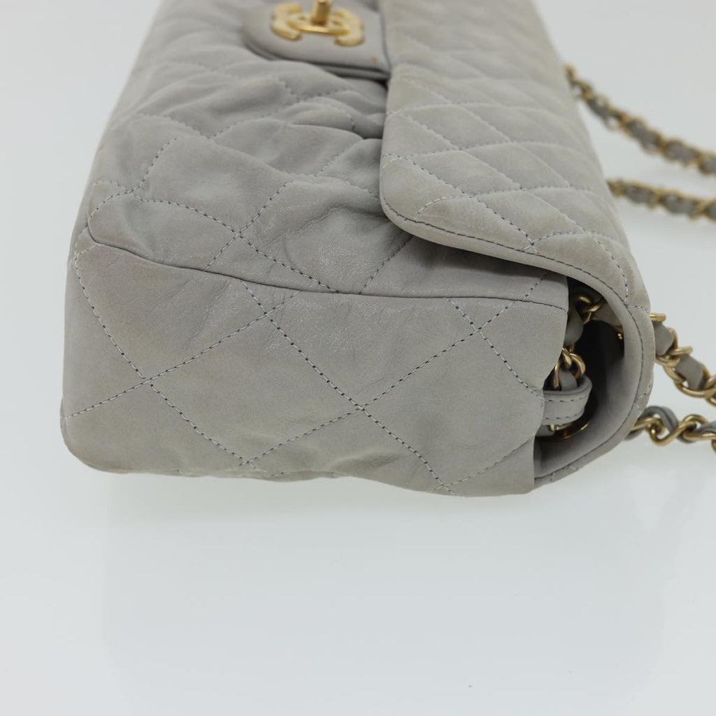 CHANEL Lamb Skin Matelasse Double Chain Shoulder Bag Gray CC am1097gA