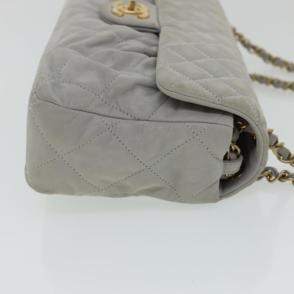 CHANEL Lamb Skin Matelasse Double Chain Shoulder Bag Gray CC am1097gA