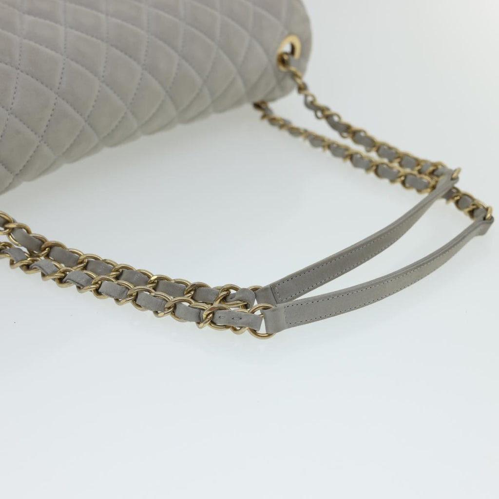 CHANEL Lamb Skin Matelasse Double Chain Shoulder Bag Gray CC am1097gA