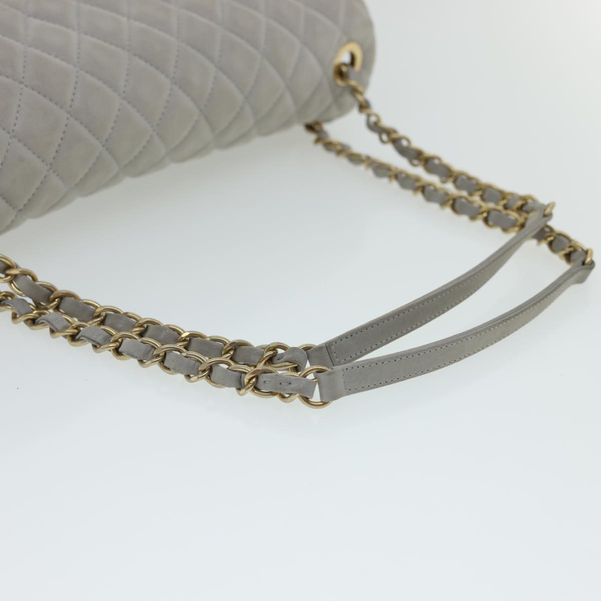 CHANEL Lamb Skin Matelasse Double Chain Shoulder Bag Gray CC am1097gA
