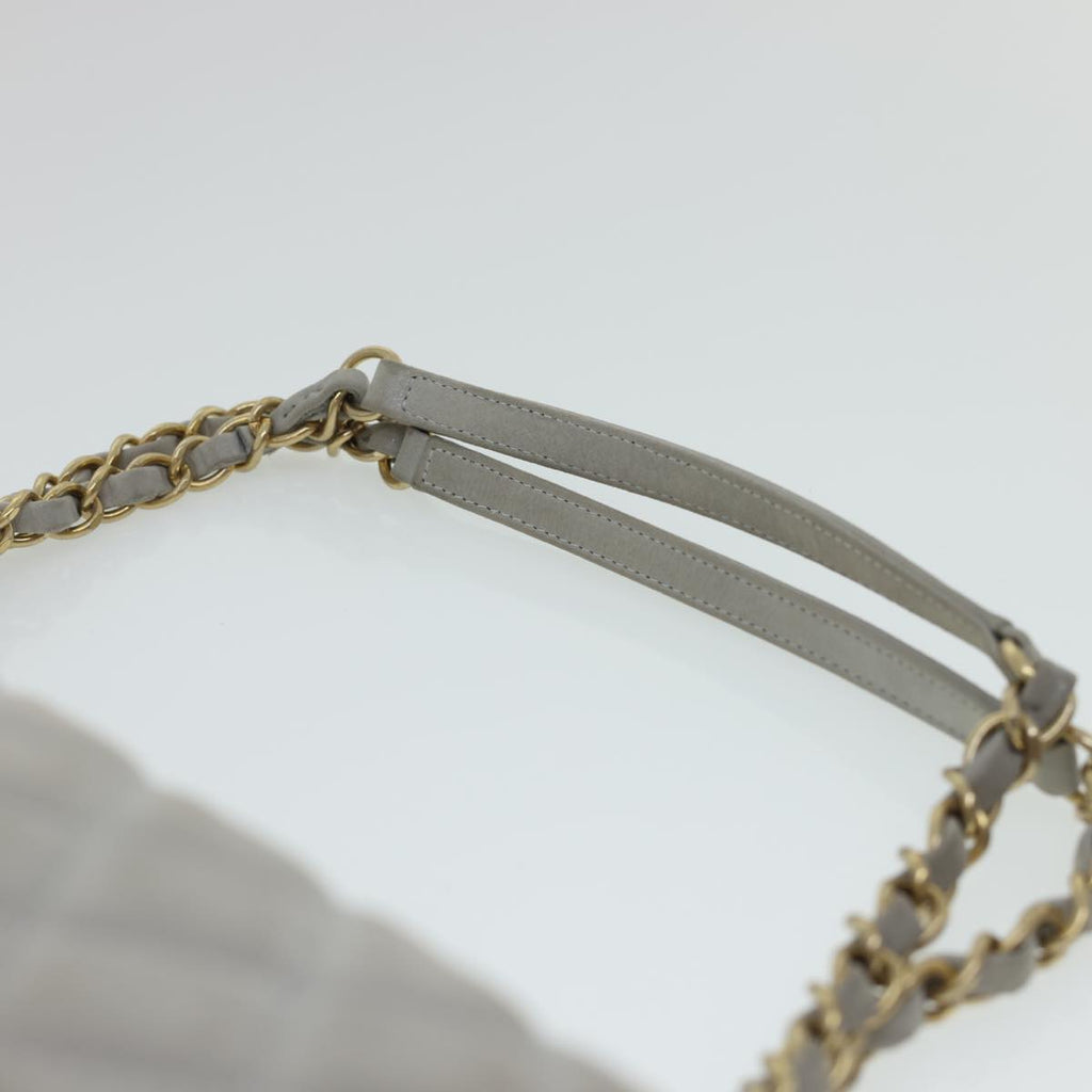 CHANEL Lamb Skin Matelasse Double Chain Shoulder Bag Gray CC am1097gA