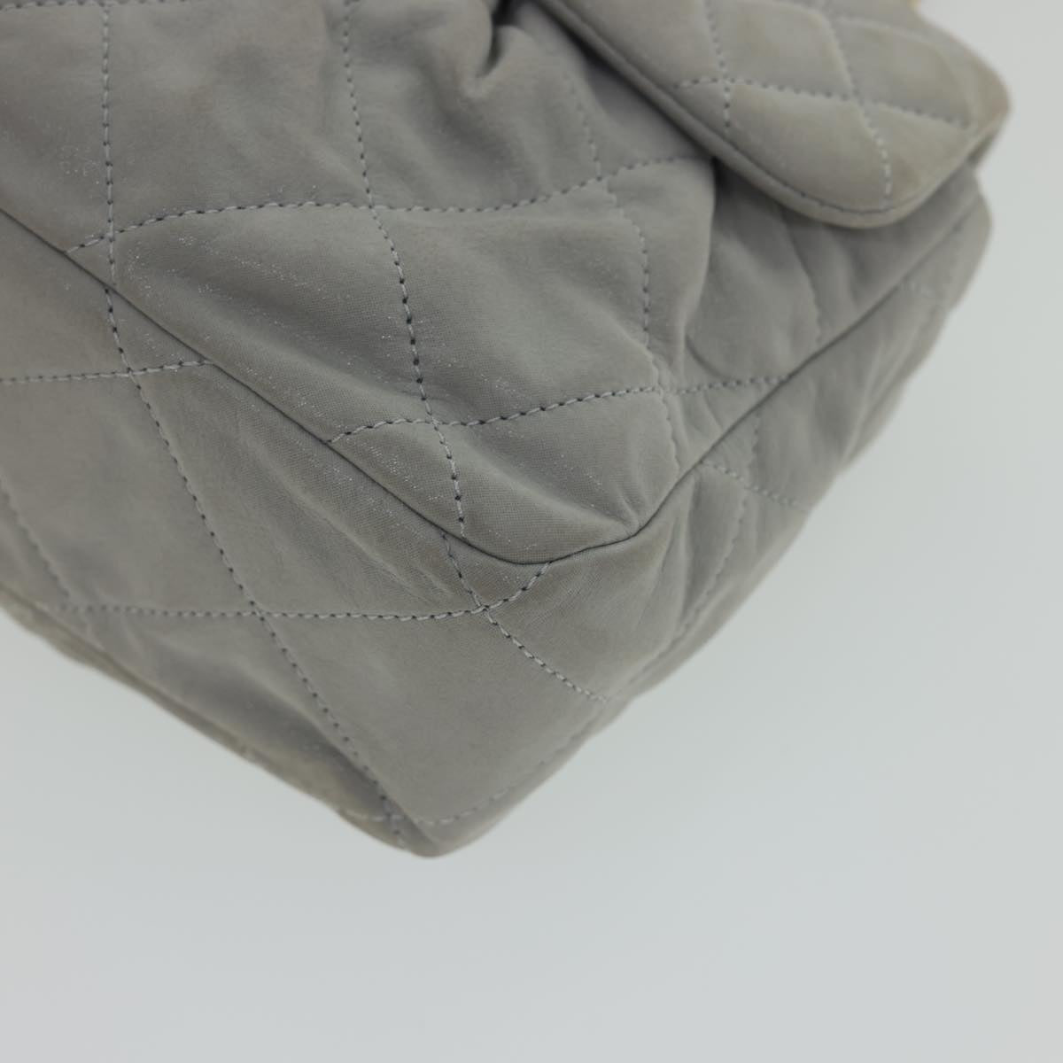CHANEL Lamb Skin Matelasse Double Chain Shoulder Bag Gray CC am1097gA
