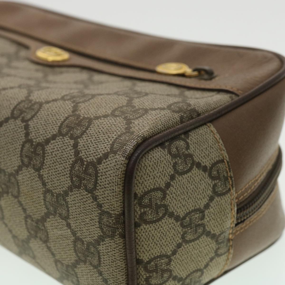 GUCCI GG Canvas Clutch Bag PVC Leather Beige am3609