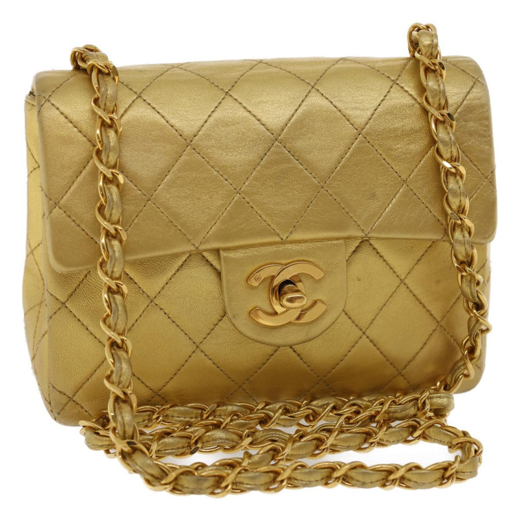 CHANEL Matelasse Chain Flap Shoulder Bag Leather Gold CC 25305A