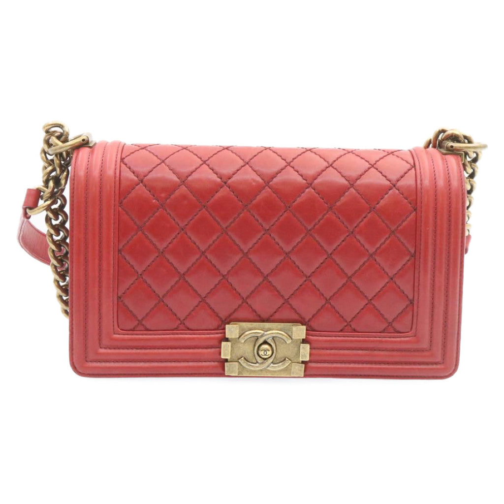 CHANEL Boy Chanel Matelasse Chain Flap Shoulder Bag Leather Red CC knn010