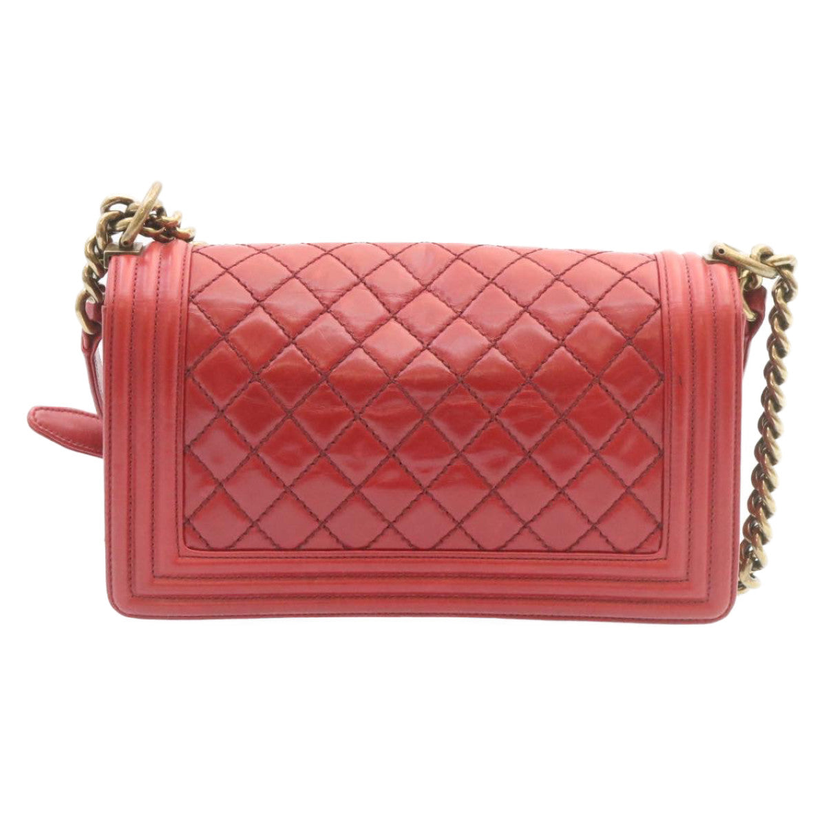 CHANEL Boy Chanel Matelasse Chain Flap Shoulder Bag Leather Red CC knn010