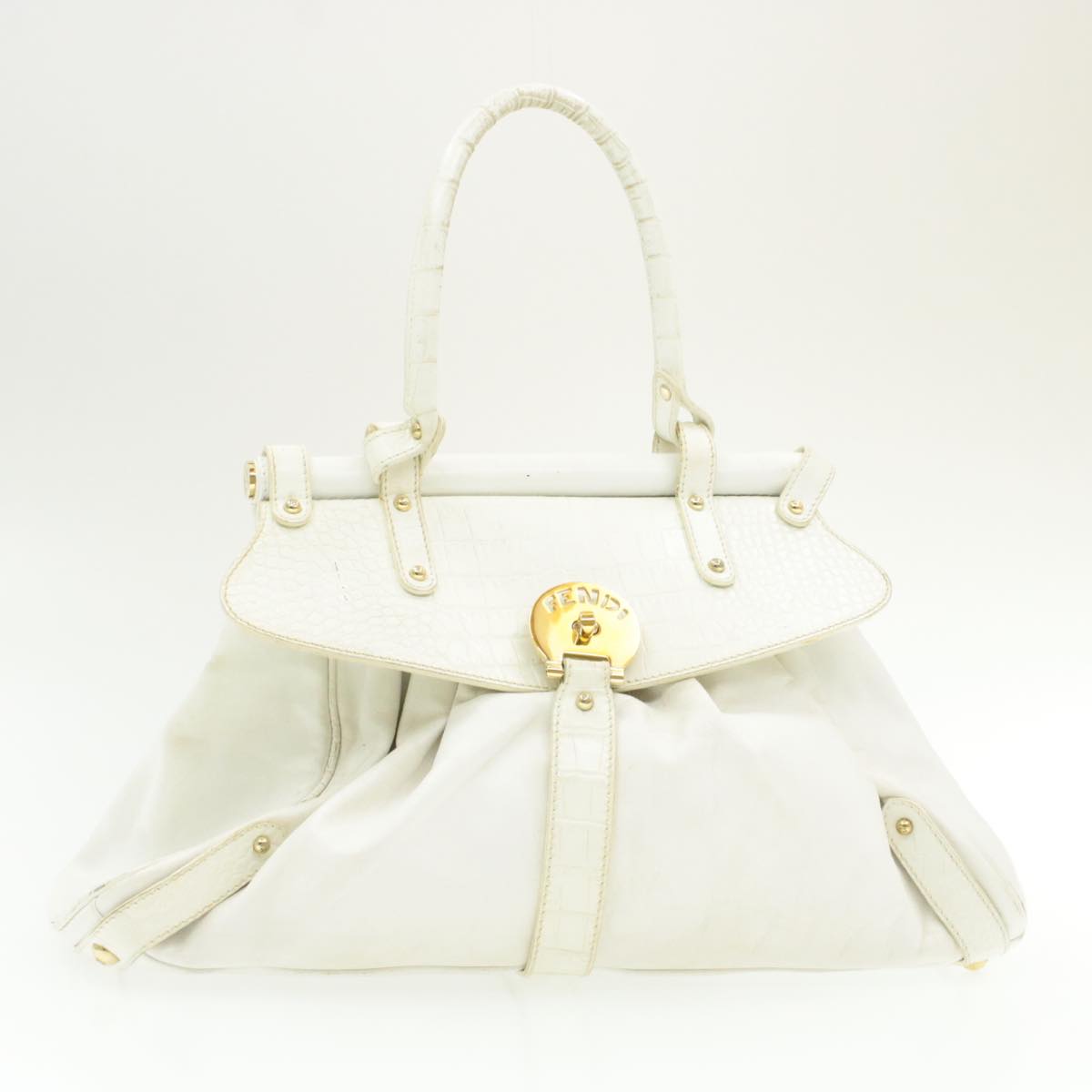 FENDI Shoulder Bag Leather White yk107
