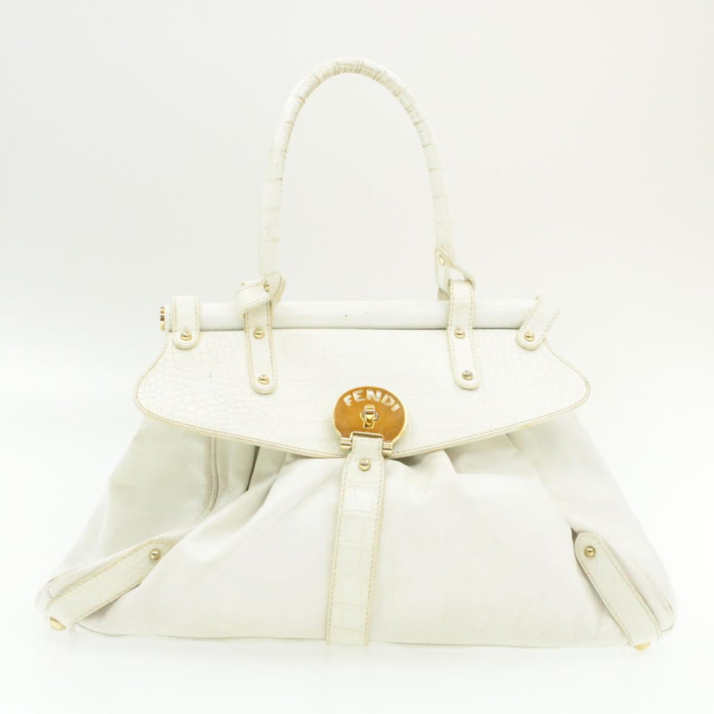 FENDI Shoulder Bag Leather White yk107