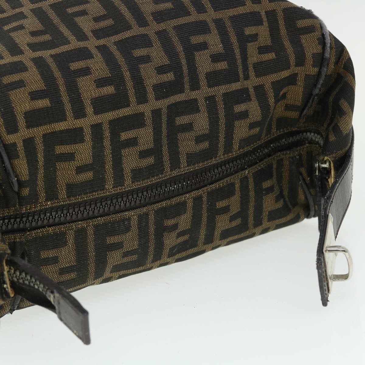FENDI Zucca Canvas Hand Bag Nylon Black Brown yk6887B