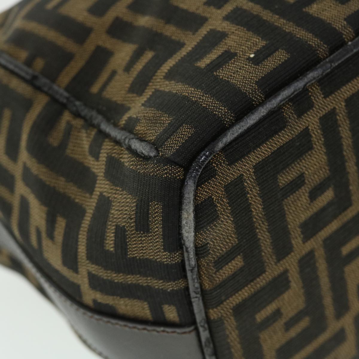FENDI Zucca Canvas Hand Bag Nylon Black Brown yk6887B