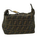 FENDI Zucca Canvas Hand Bag Nylon Leather Black Brown 40340