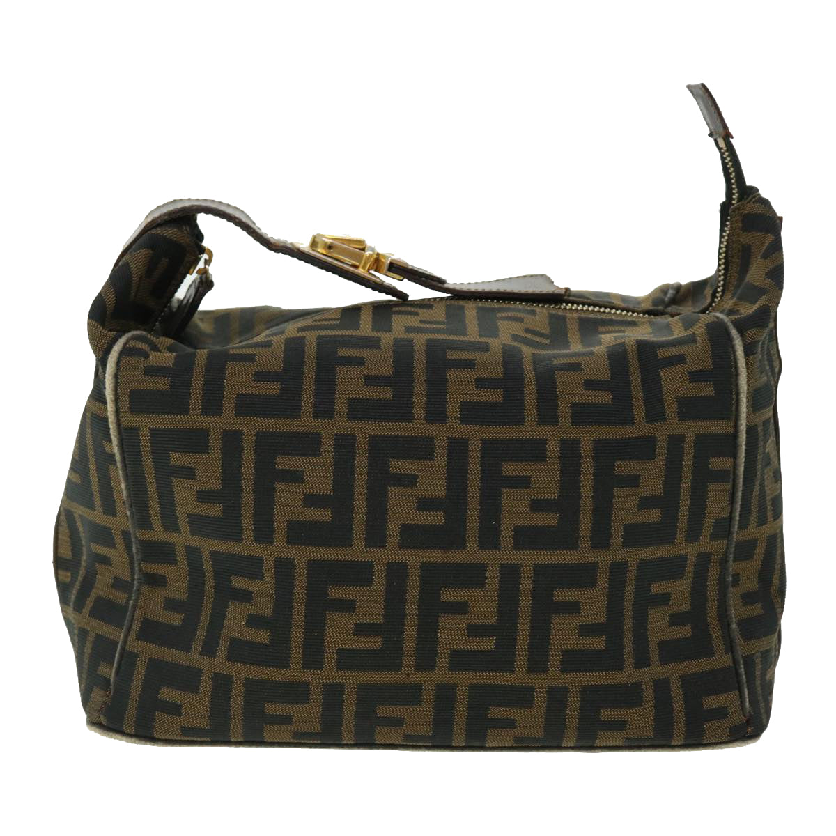 FENDI Zucca Canvas Hand Bag Nylon Leather Black Brown 40340