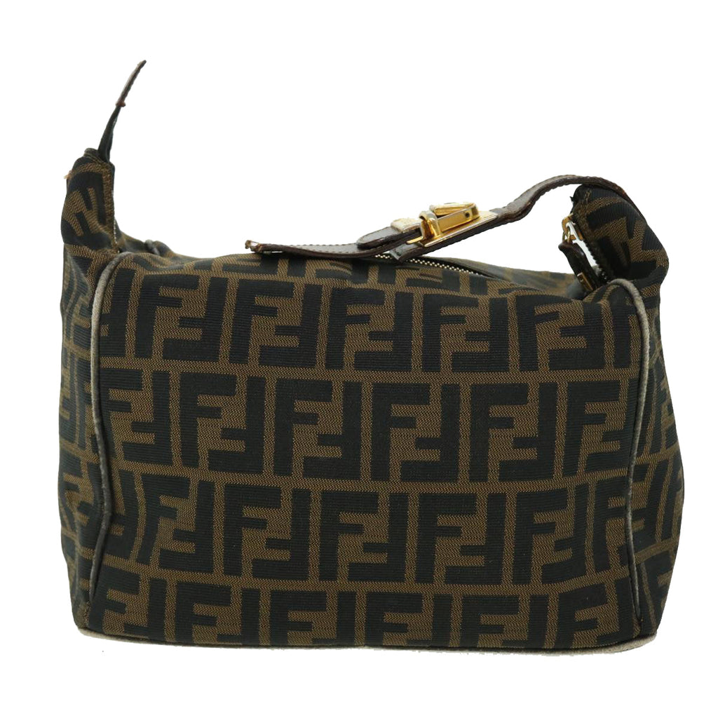 FENDI Zucca Canvas Hand Bag Nylon Leather Black Brown 40340