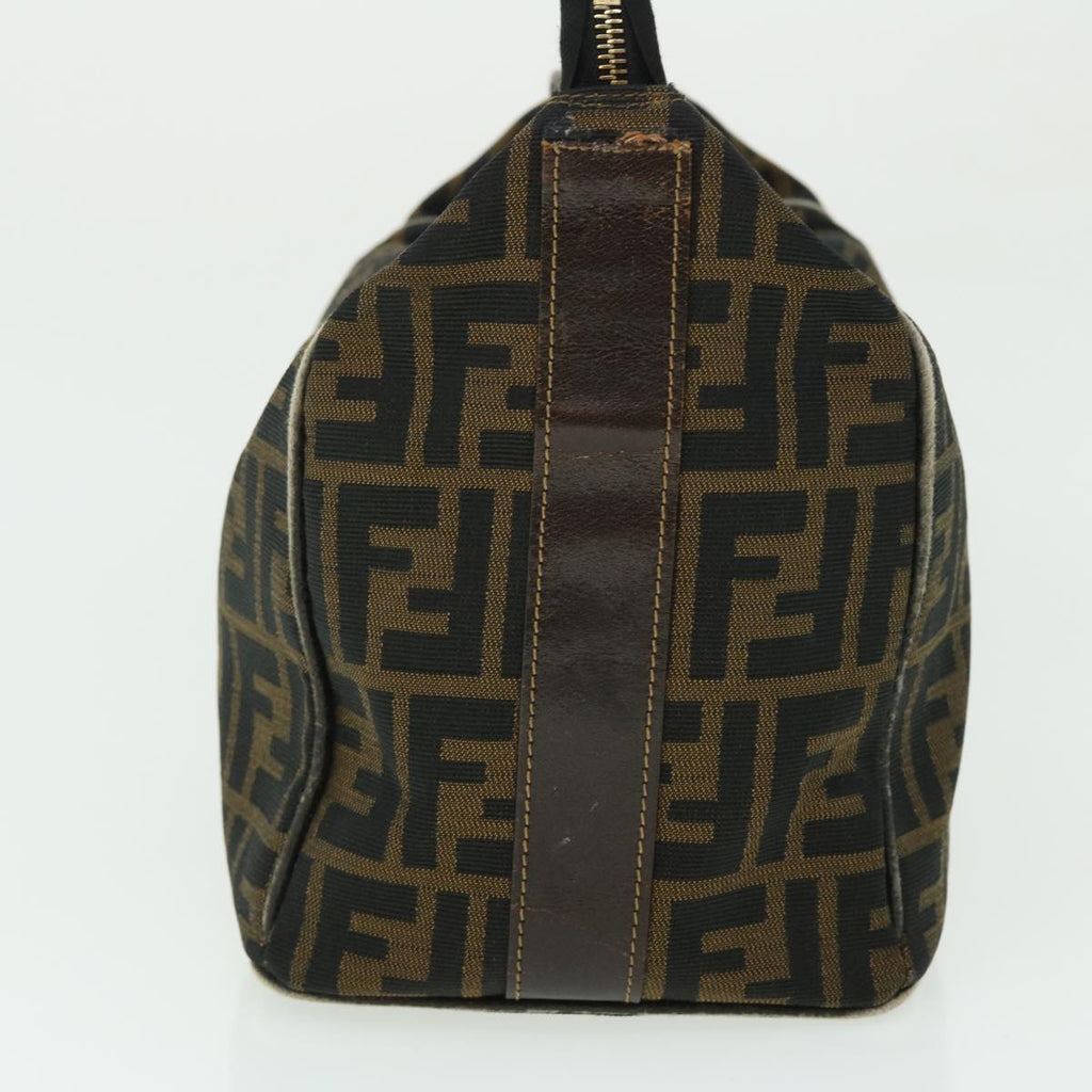 FENDI Zucca Canvas Hand Bag Nylon Leather Black Brown 40340