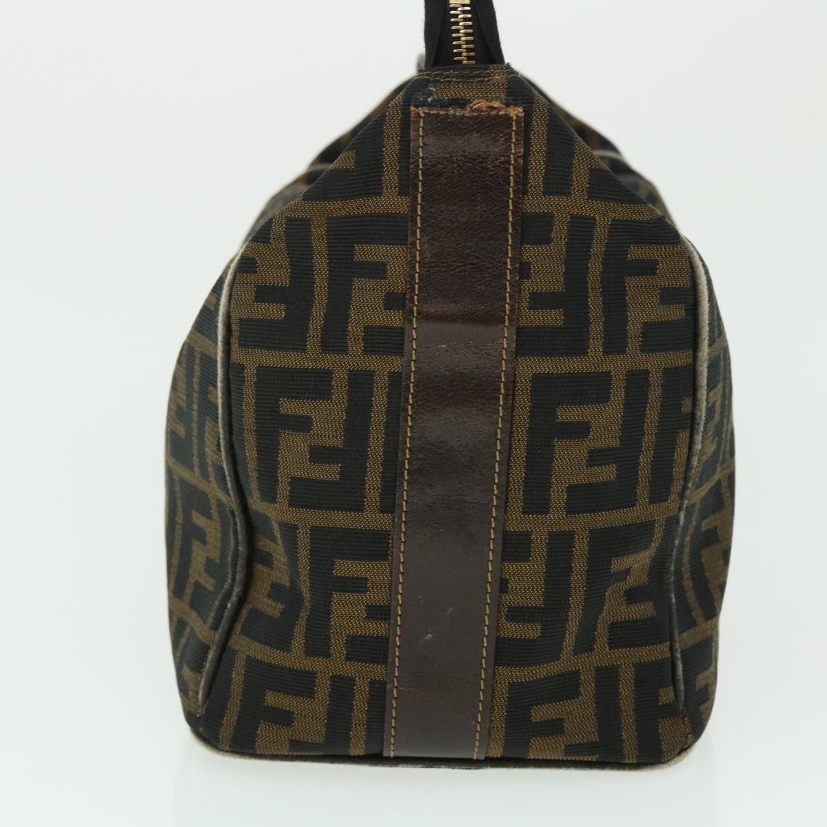 FENDI Zucca Canvas Hand Bag Nylon Leather Black Brown 40340