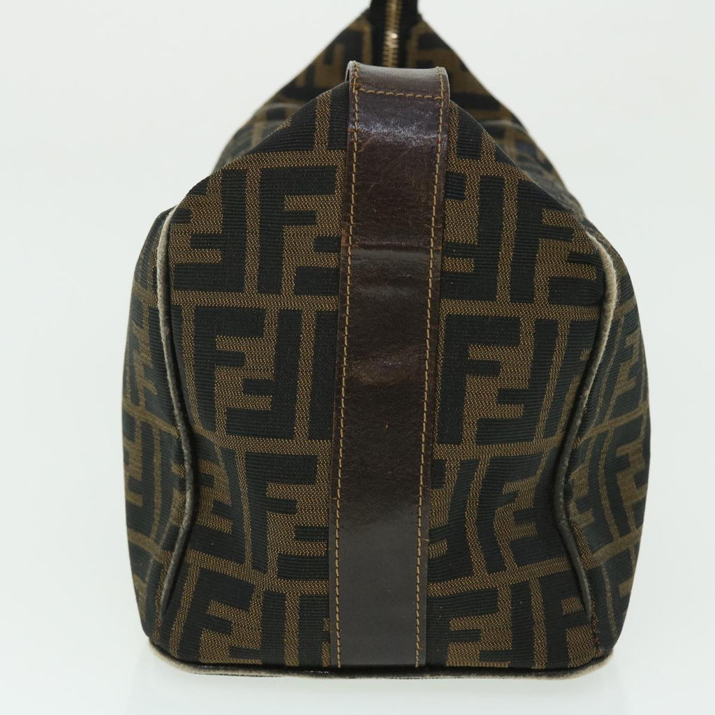 FENDI Zucca Canvas Hand Bag Nylon Leather Black Brown 40340