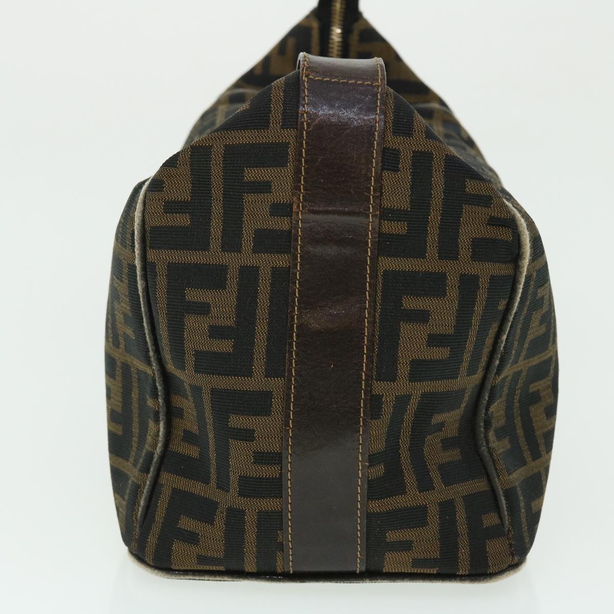 FENDI Zucca Canvas Hand Bag Nylon Leather Black Brown 40340