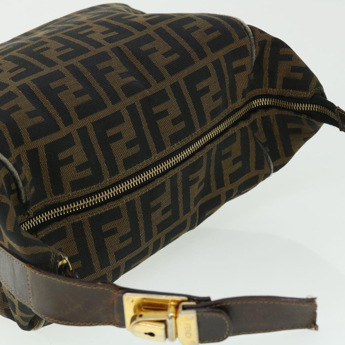 FENDI Zucca Canvas Hand Bag Nylon Leather Black Brown 40340