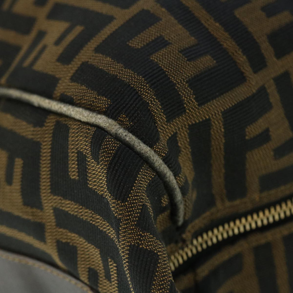 FENDI Zucca Canvas Hand Bag Nylon Leather Black Brown 40340