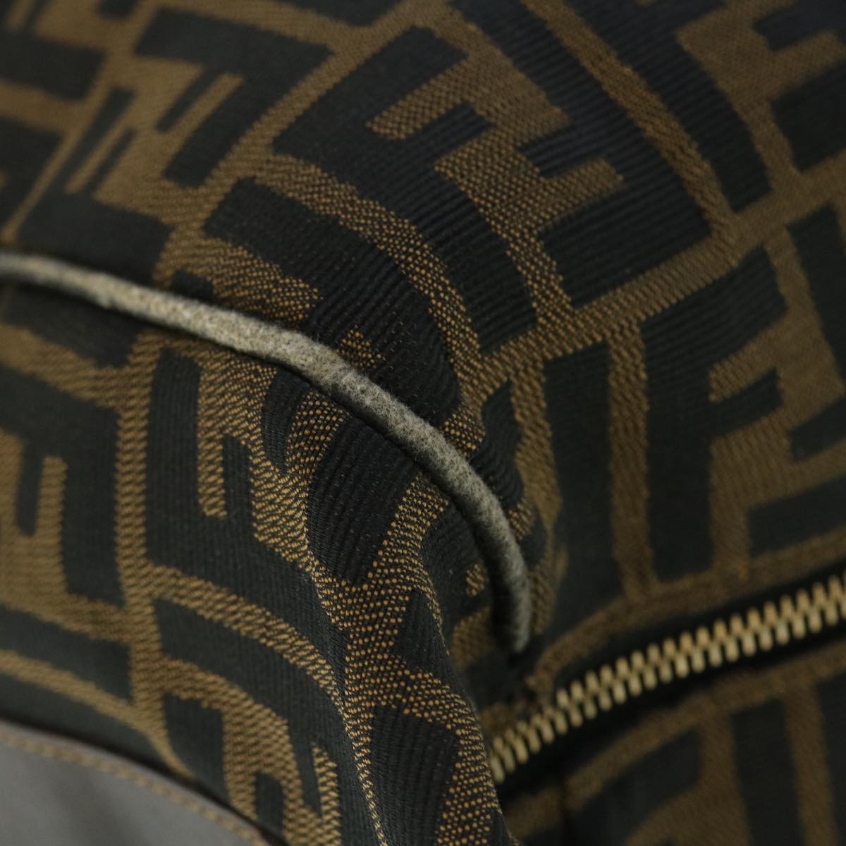 FENDI Zucca Canvas Hand Bag Nylon Leather Black Brown 40340