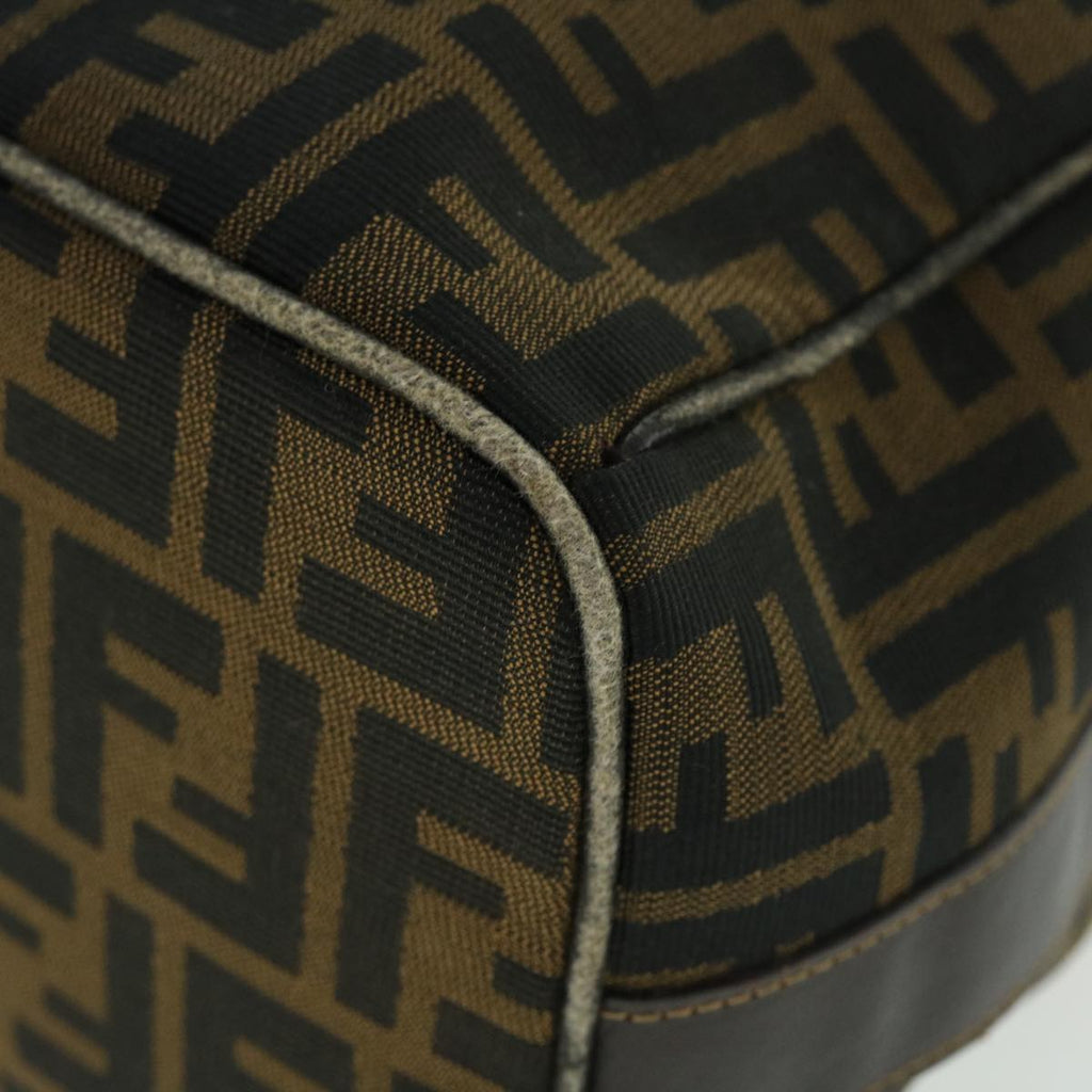 FENDI Zucca Canvas Hand Bag Nylon Leather Black Brown 40340