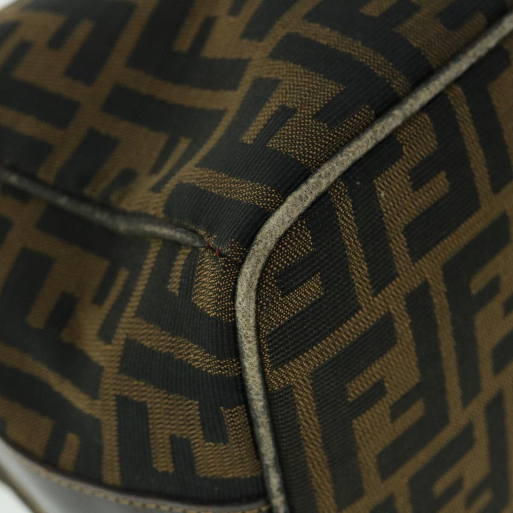 FENDI Zucca Canvas Hand Bag Nylon Leather Black Brown 40340