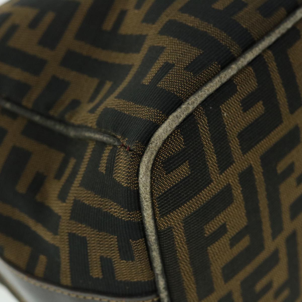 FENDI Zucca Canvas Hand Bag Nylon Leather Black Brown 40340
