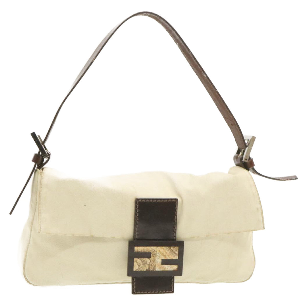 FENDI Mamma Baguette Shoulder Bag White Brown rd1281