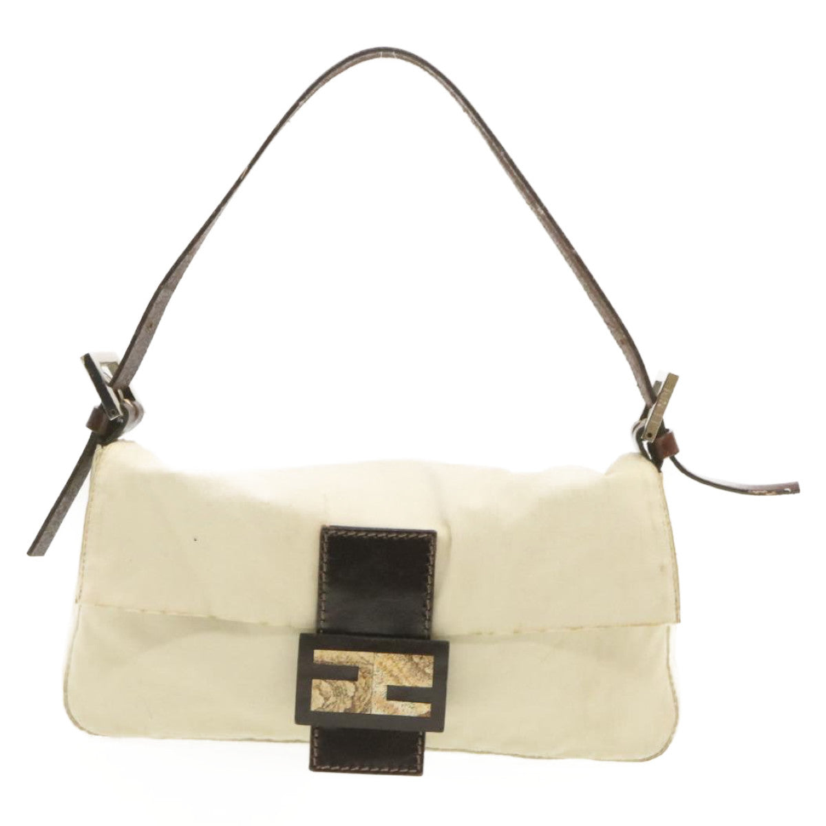 FENDI Mamma Baguette Shoulder Bag White Brown rd1281
