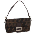FENDI Zucca Canvas Mamma Baguette Shoulder Bag Brown Black yk3888A