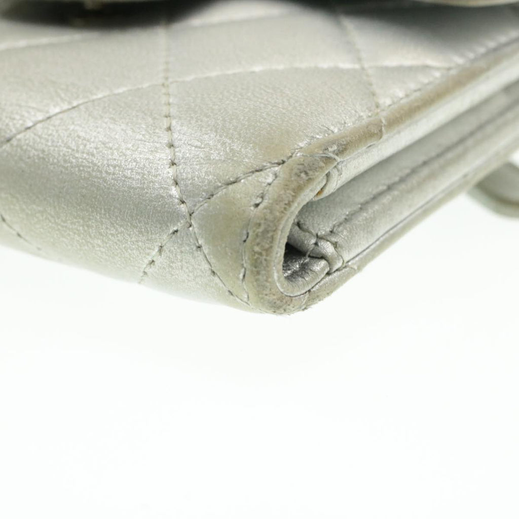 CHANEL Matelasse Bifold Wallet Silver CC cr620