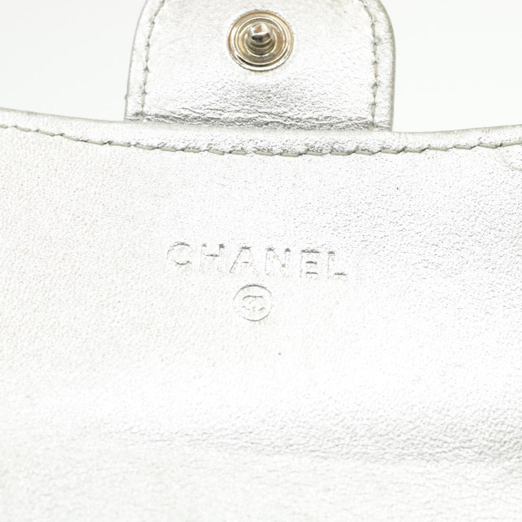 CHANEL Matelasse Bifold Wallet Silver CC cr620
