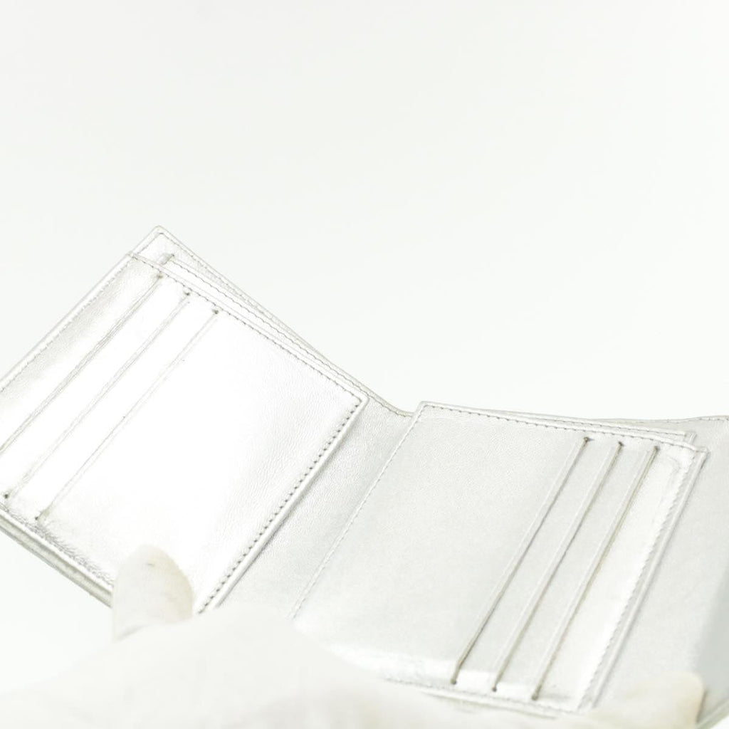 CHANEL Matelasse Bifold Wallet Silver CC cr620