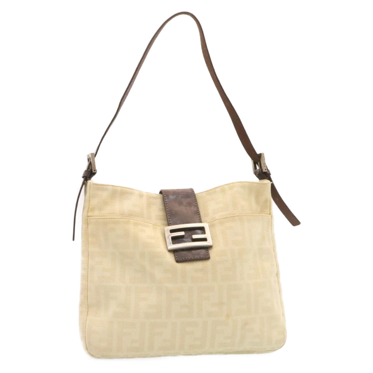 FENDI Zucca Canvas Mamma Baguette Shoulder Bag Beige Silver rd2017