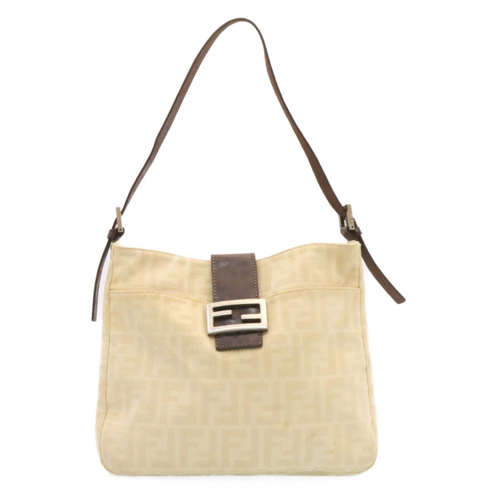 FENDI Zucca Canvas Mamma Baguette Shoulder Bag Beige Silver rd2017