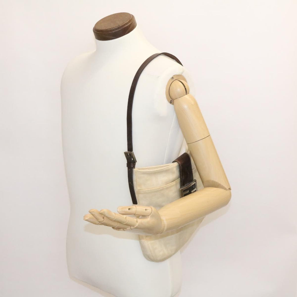 FENDI Zucca Canvas Mamma Baguette Shoulder Bag Beige Silver rd2017