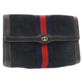 GUCCI Sherry Line Clutch Bag Suede Navy Red am1160s