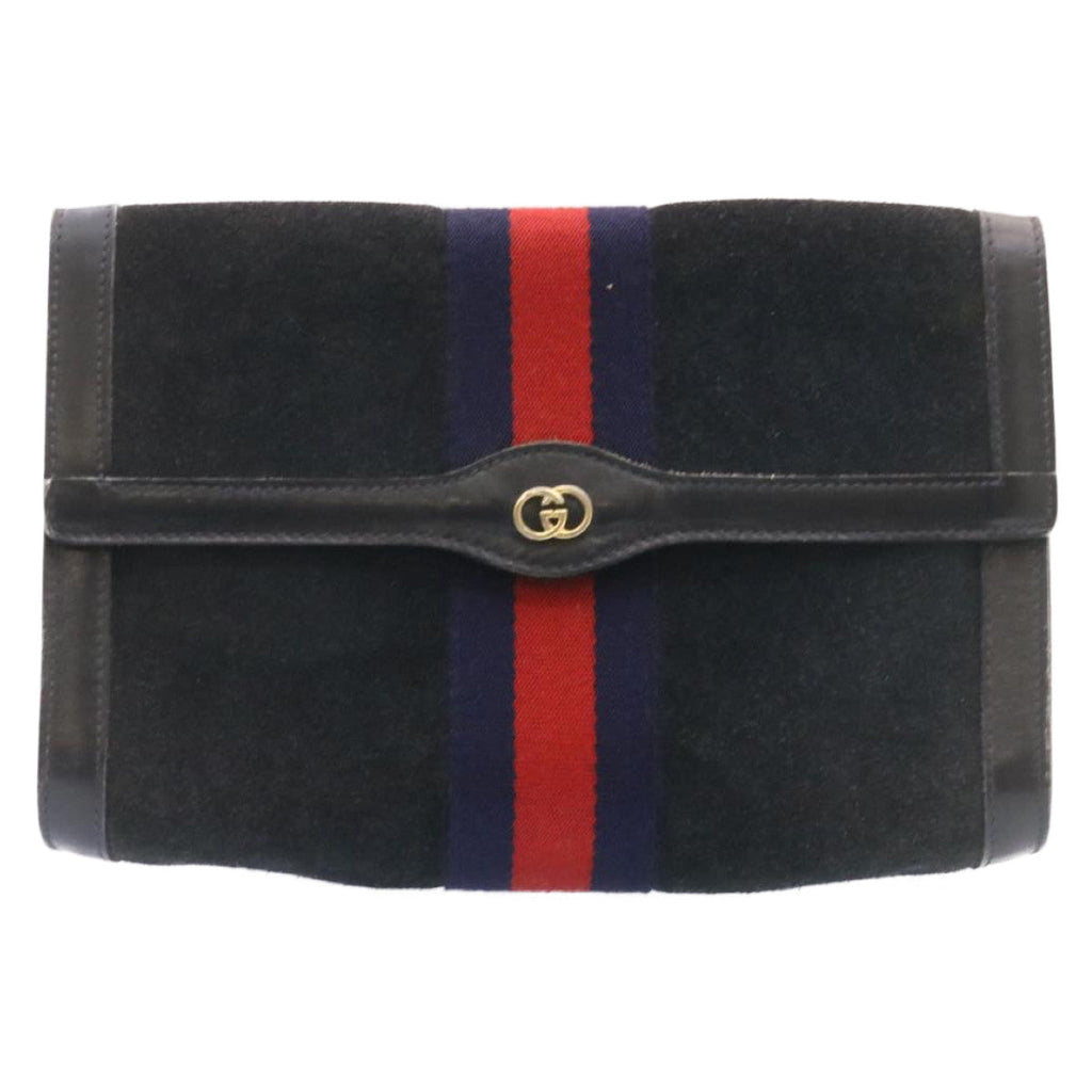 GUCCI Sherry Line Clutch Bag Suede Navy Red am1160s