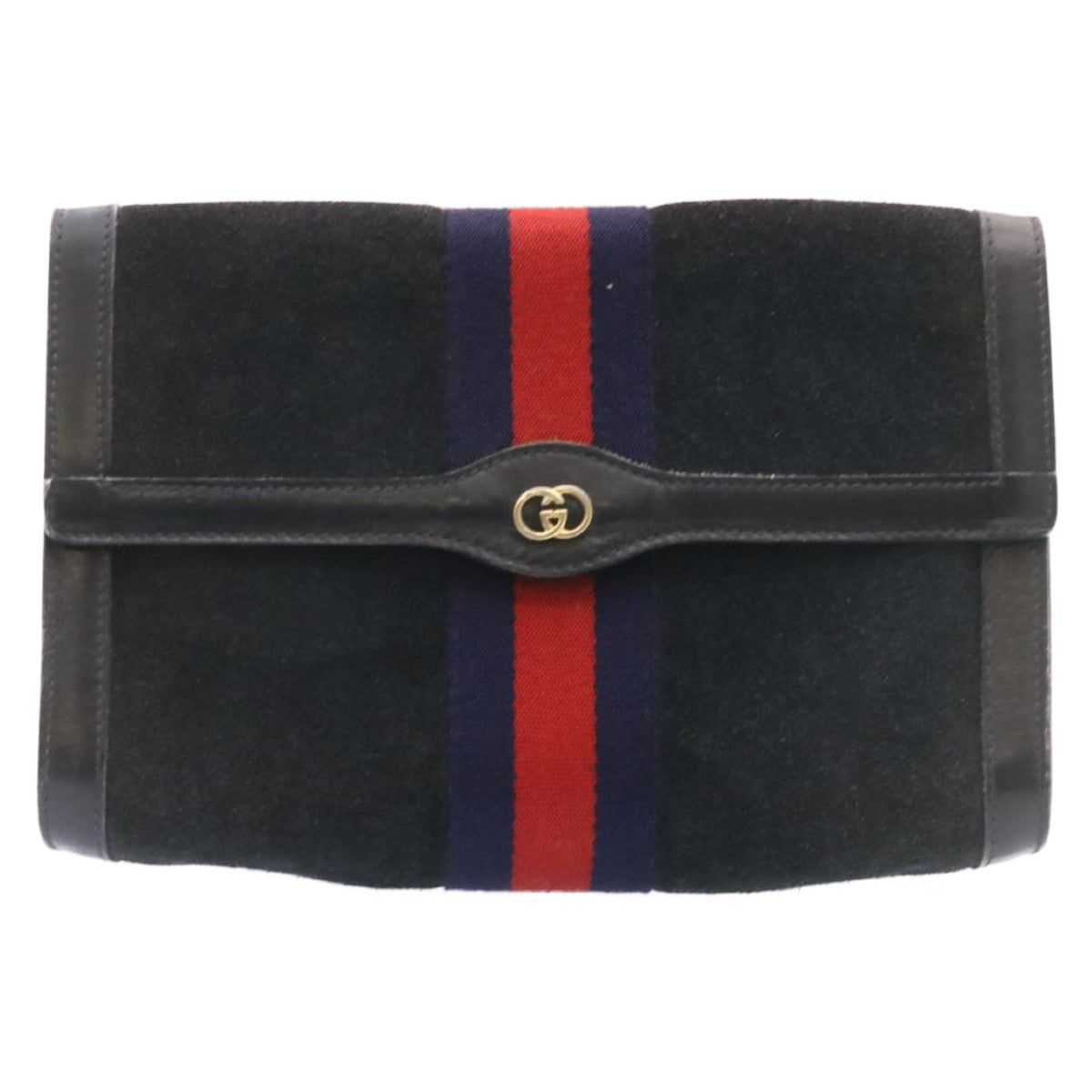GUCCI Sherry Line Clutch Bag Suede Navy Red am1160s