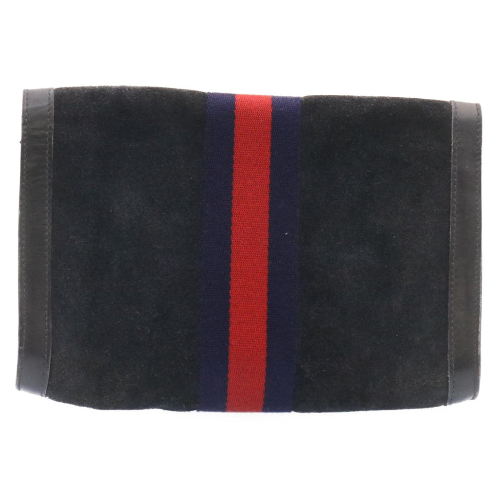 GUCCI Sherry Line Clutch Bag Suede Navy Red am1160s