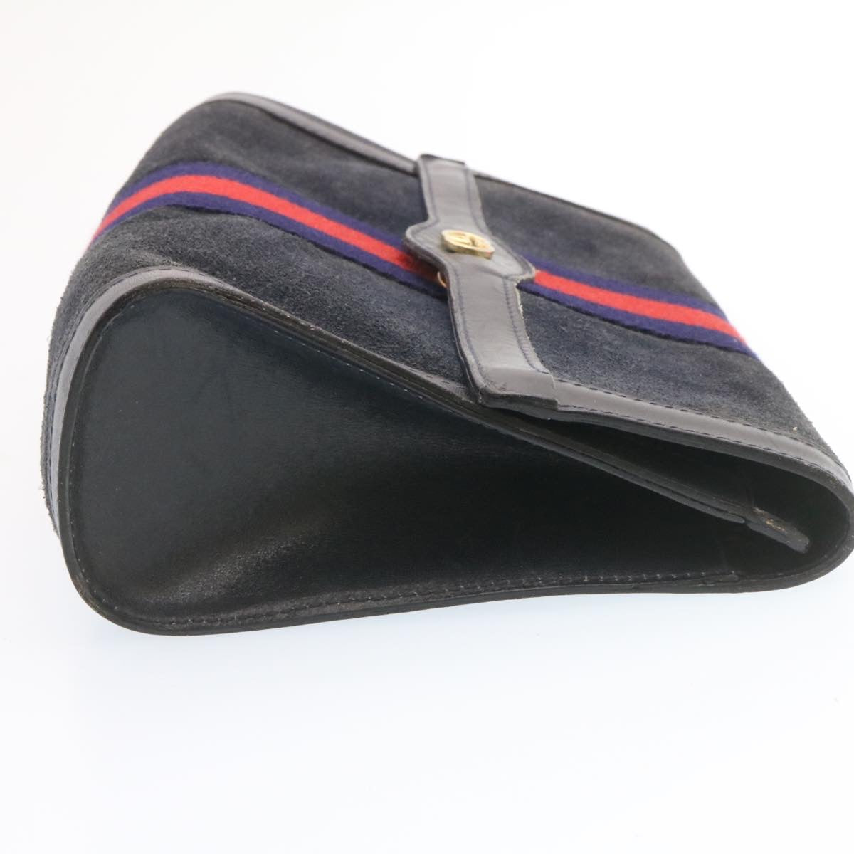 GUCCI Sherry Line Clutch Bag Suede Navy Red am1160s