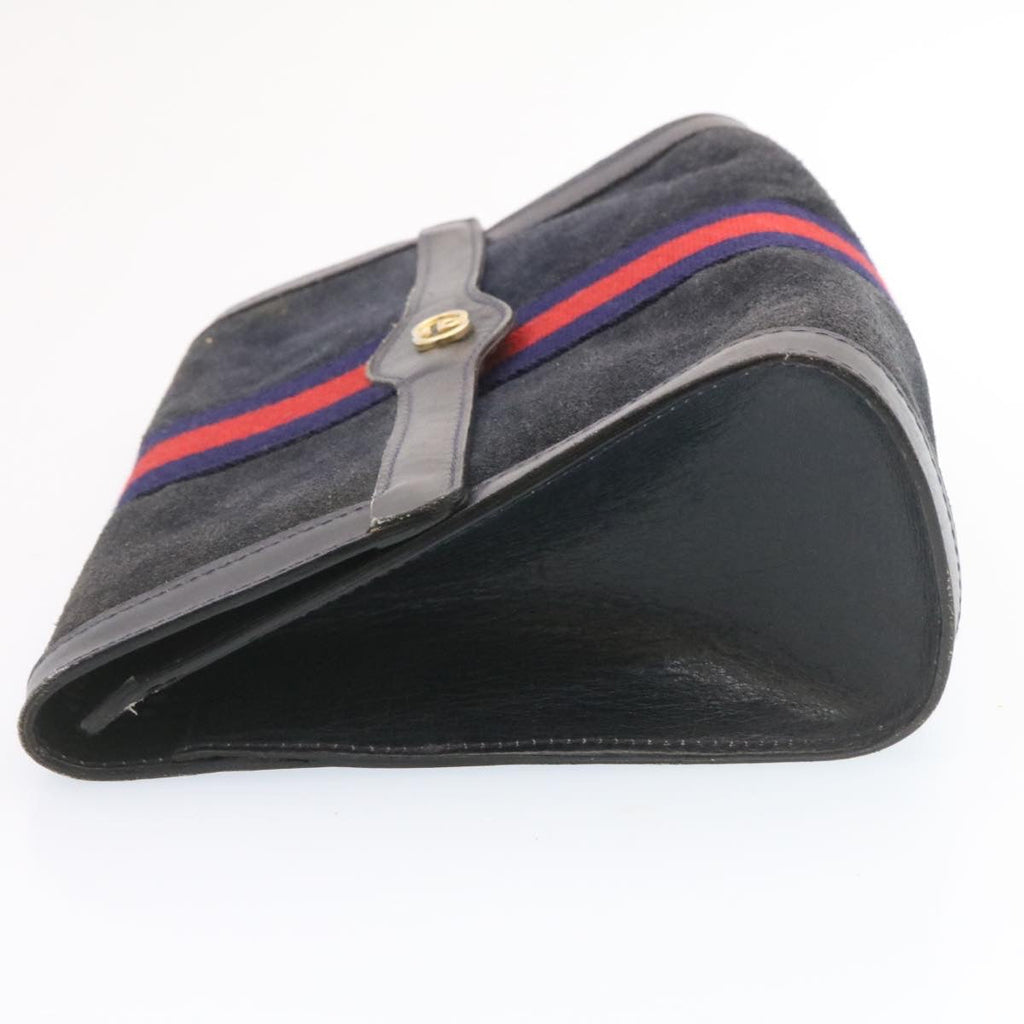 GUCCI Sherry Line Clutch Bag Suede Navy Red am1160s