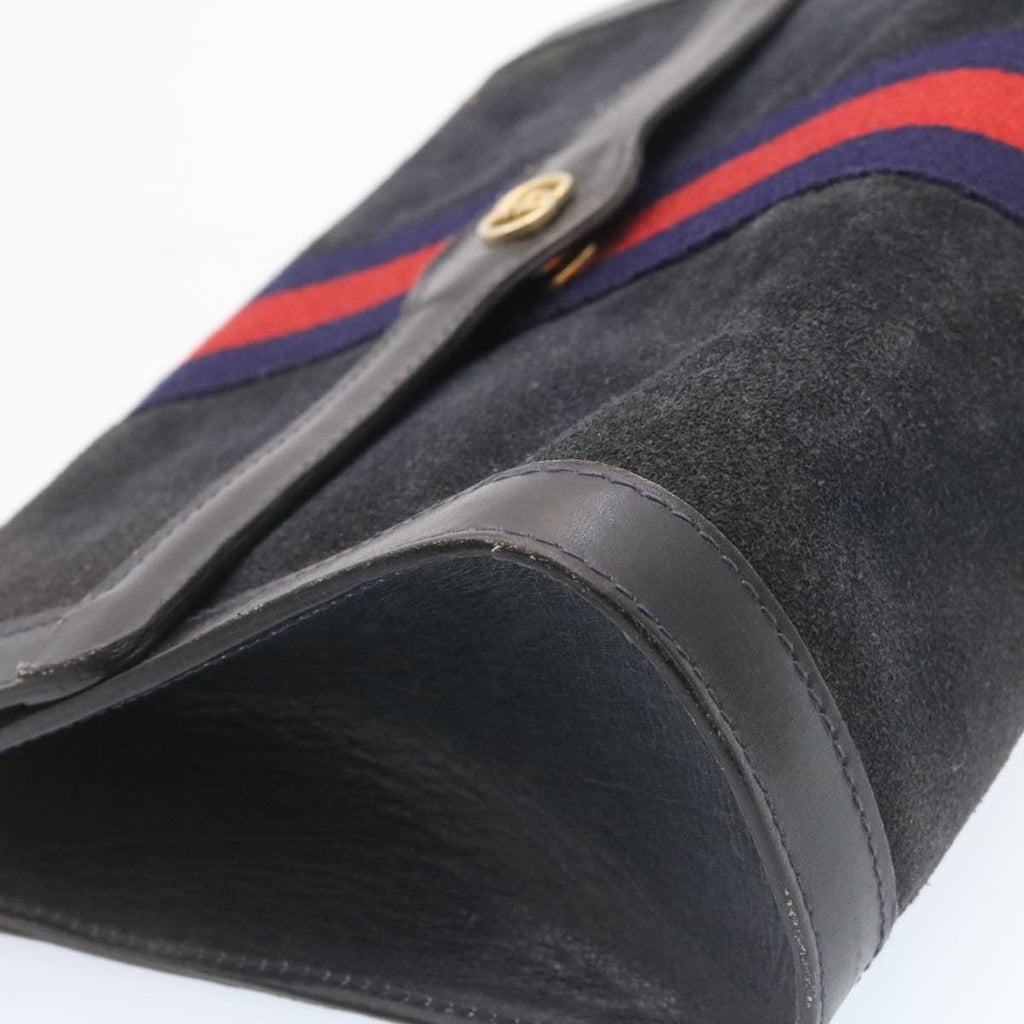 GUCCI Sherry Line Clutch Bag Suede Navy Red am1160s