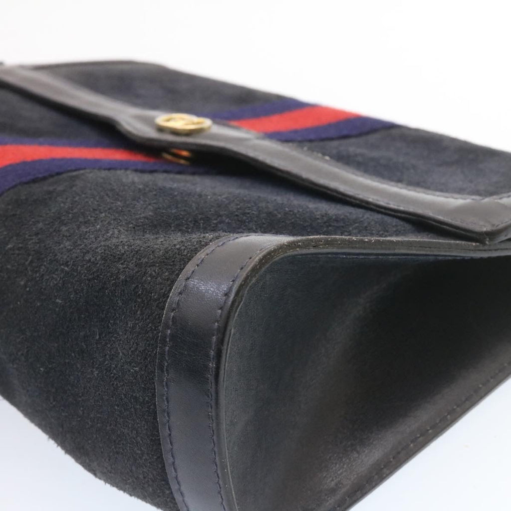 GUCCI Sherry Line Clutch Bag Suede Navy Red am1160s