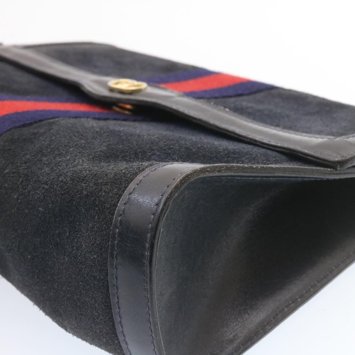 GUCCI Sherry Line Clutch Bag Suede Navy Red am1160s