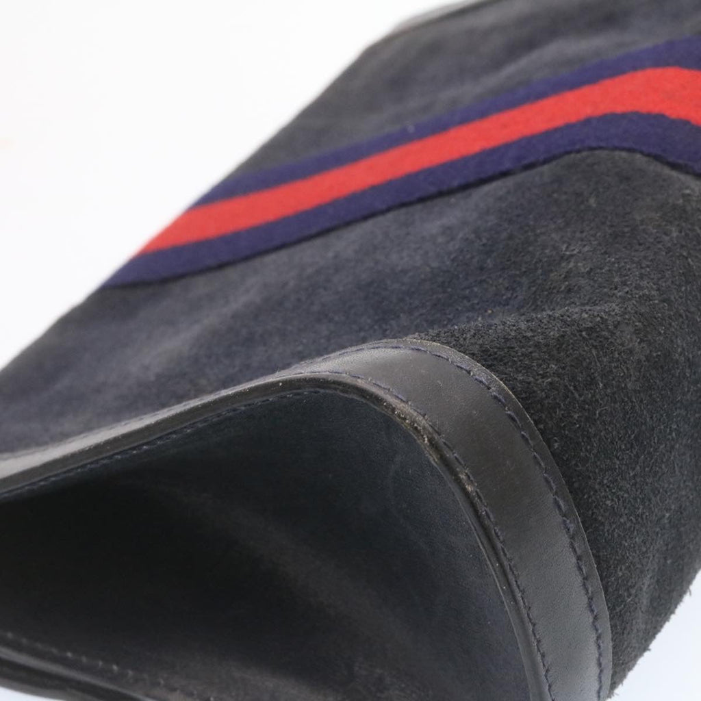 GUCCI Sherry Line Clutch Bag Suede Navy Red am1160s
