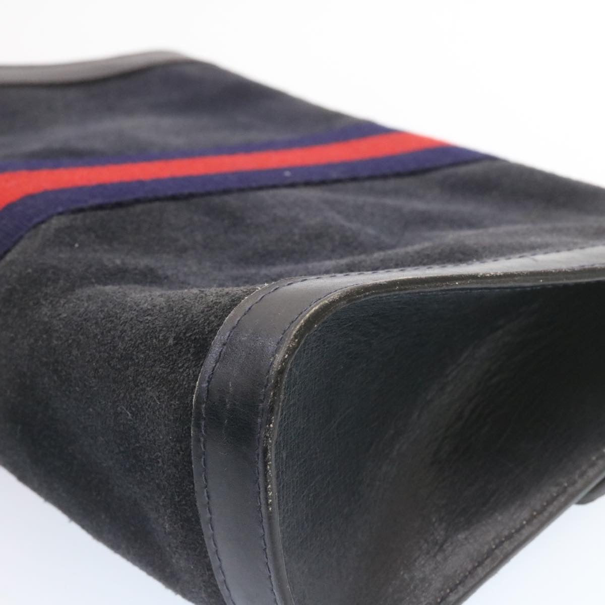 GUCCI Sherry Line Clutch Bag Suede Navy Red am1160s